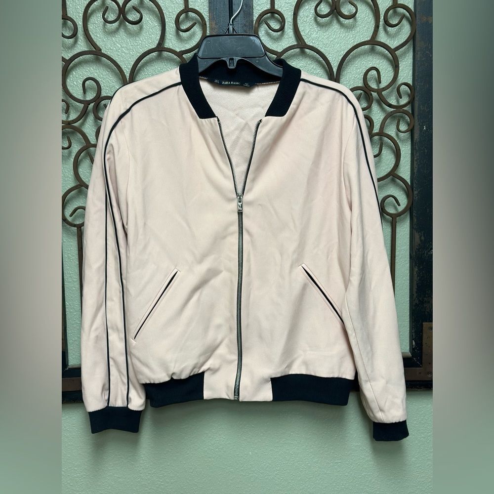 Zara beige zipper bomber jacket